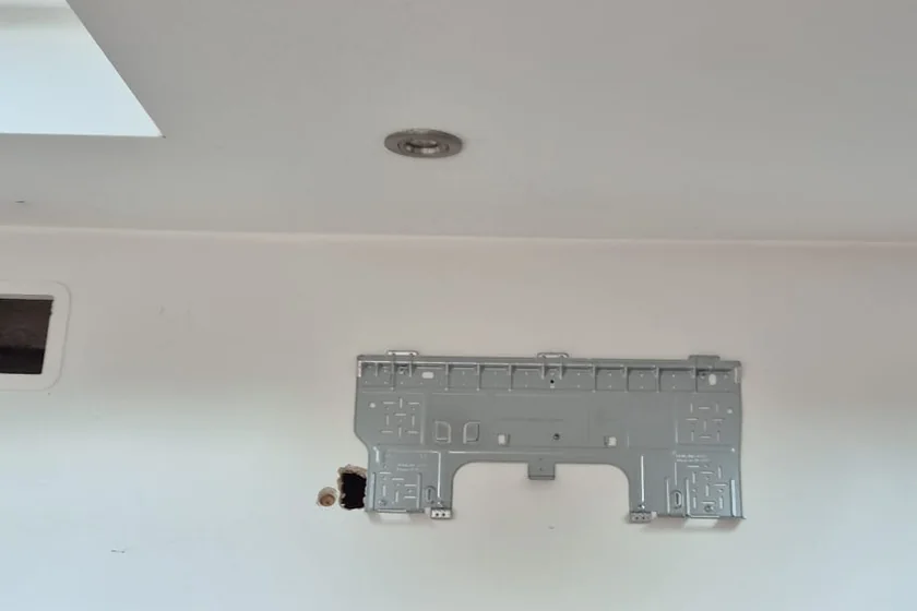 Mounting bracket fixed to the wall of a loft conversion before the indoor unit goes on