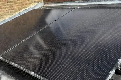 Roof-mounted solar array in Brentford TW8
